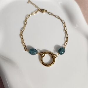 Stainless Steel Green Tourmaline Carabiner Bracelet